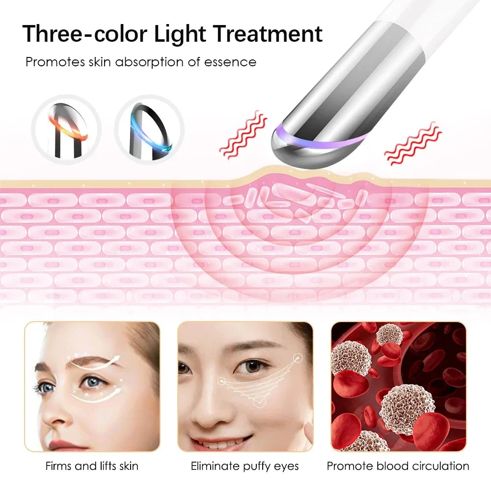 3-In-1 Eye Massager for Brightening & Wrinkle Reduction, Blue Light Therapy & Constant Heat Compress for Dark Circles Puffiness